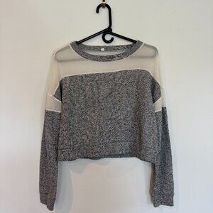 ❄️Gianni Bini Heathered Cropped Gray Sweater with White Mesh - M❄️
